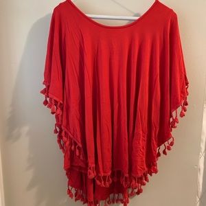 SOLD... Red Poncho Top